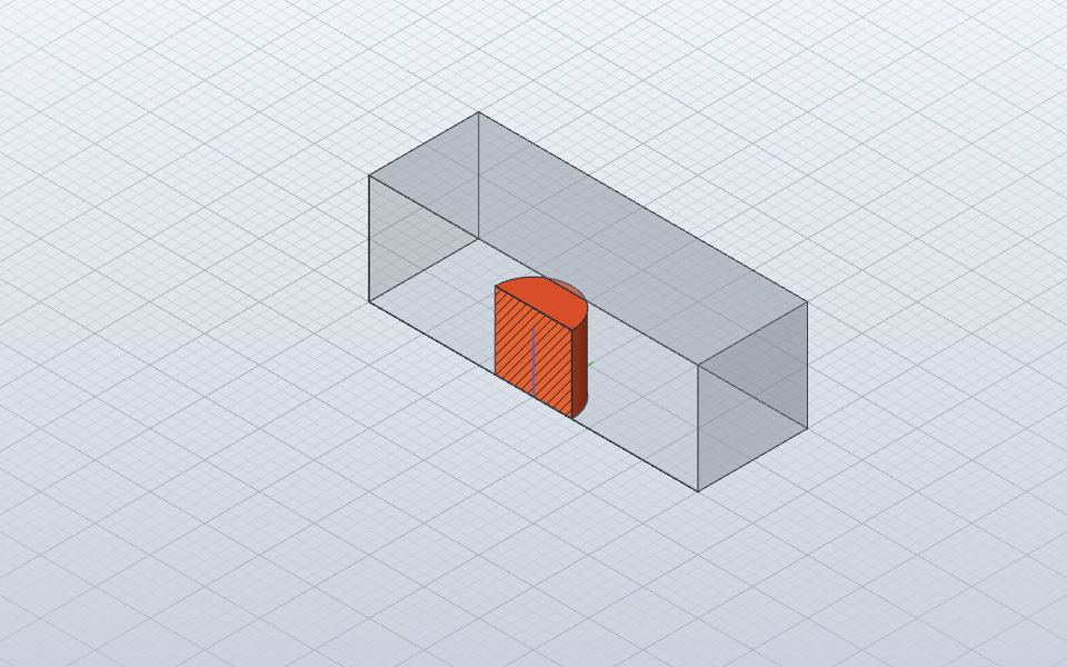 A pin inside a translucent plate, cut by a section plane